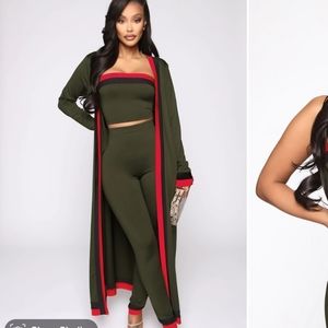 Fashion Nova Olive Red 3pc Set Tube Top Shirt Jacket Cardigan Pants Leggings XL